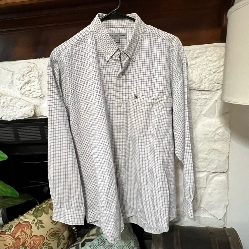 Bert Pulitzer Men's Black and White Checkered Shirt Size L